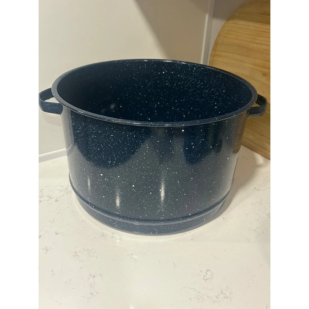 Navy Blue Speckled Enamelware Lobster Steamer Pot with Red‎ Lobster Graphics